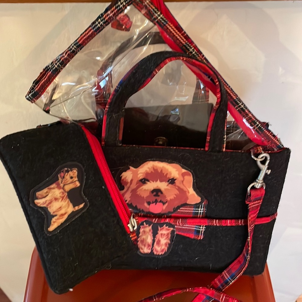 Cute puppy purse w/ coin purse and clear clutch included.